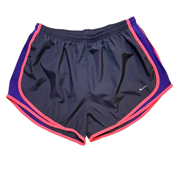 Nike Dri-Fit Women’s Large Running Shorts Sport Athletic Purple Coral Charcoal - Picture 1 of 8